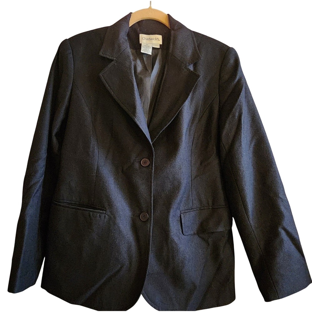 Chadwick's Wool Blazer Women 4P Black Excellent Dark Academia Corporate Chic